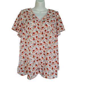 Davi&Dani Floral Blouse M White Red Cottagecore bloomcore vintage top